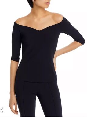 CHIARA BONI LA PETITE ROBE Saffron top black sweetheart neckline off shoulder